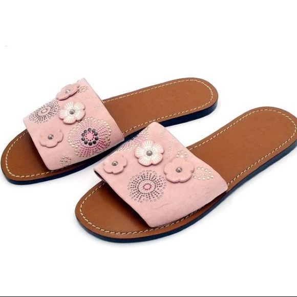 Coach Shoes - Coach tea rose leather slides